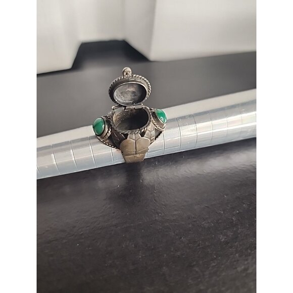 TAXCO 925 Sterling Silver Green Onyx Adjustable Poison Secret Ring jade Vintage - Picture 9 of 10